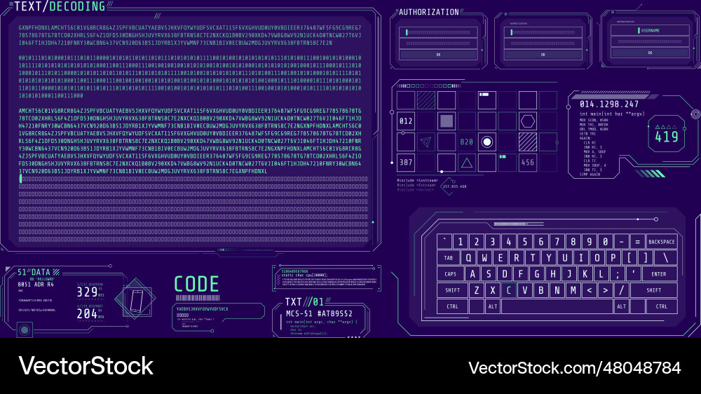 Hud interface elements for decoding data screen Vector Image