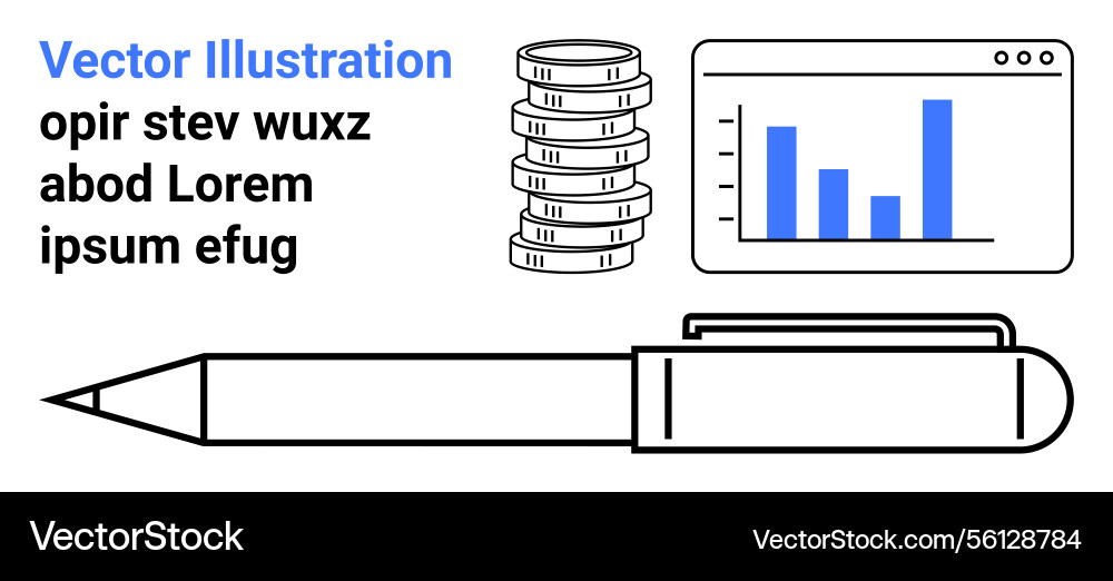 Pen coin stack and bar graph visualizing Pen coin stack and bar graph visualizing vector image