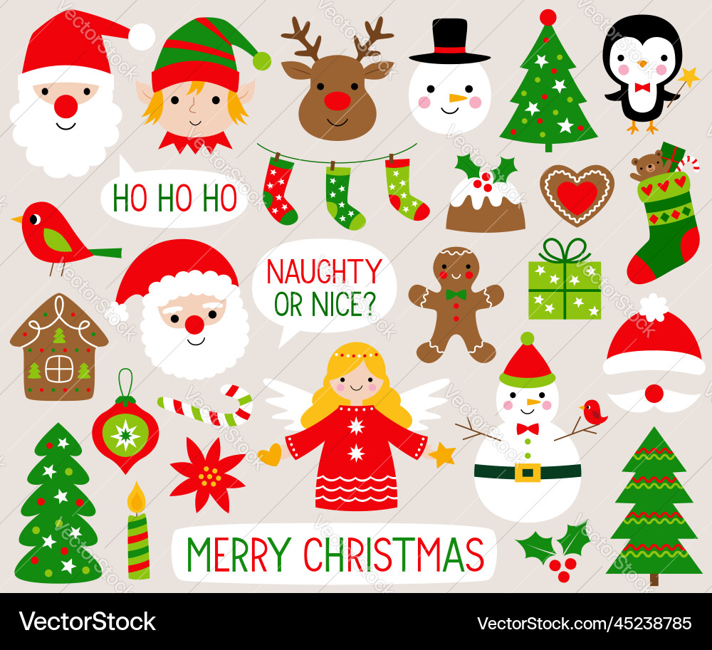 Christmas Icon Set - Festive Characters vector image