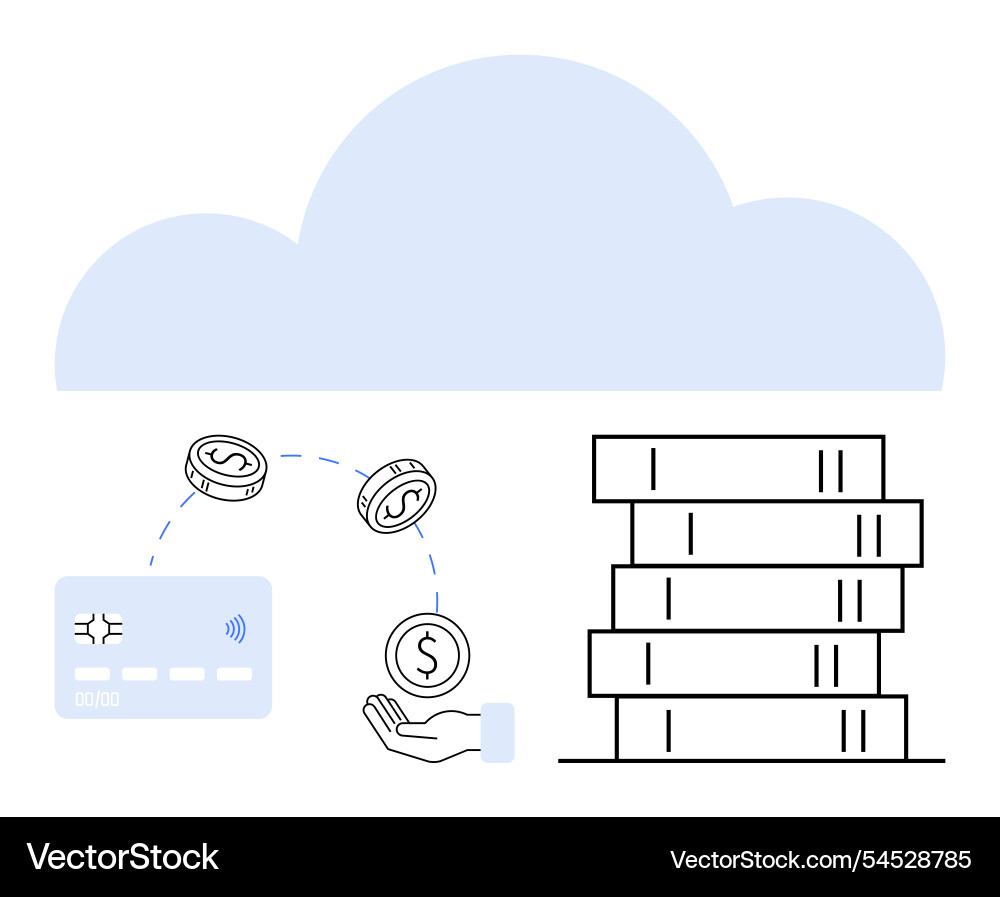 Cloud-based financial transactions represented Cloud-based financial transactions represented vector image