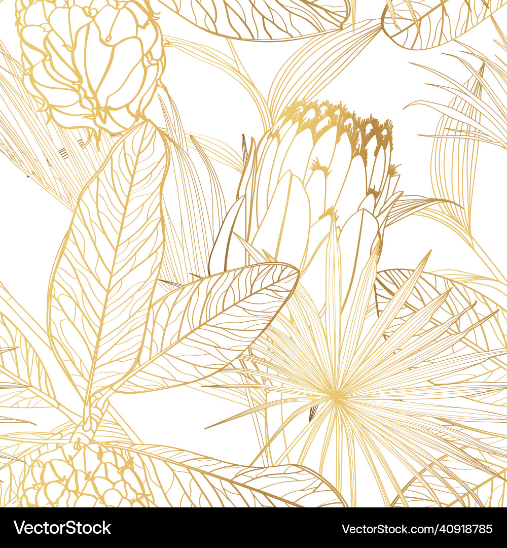 Exotic tropical floral golden line flowers Exotic tropical floral golden line flowers Vector Image