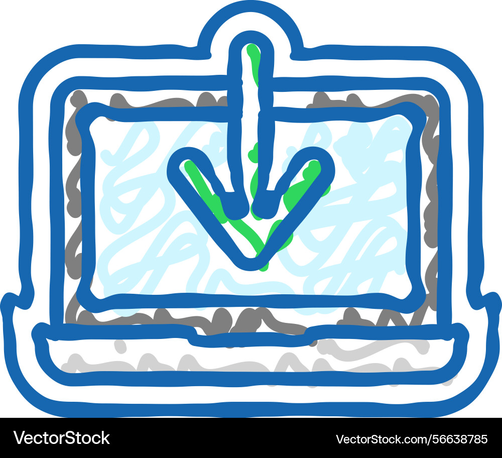 Laptop downloading data computer icon doodle Laptop downloading data computer icon doodle Vector Image