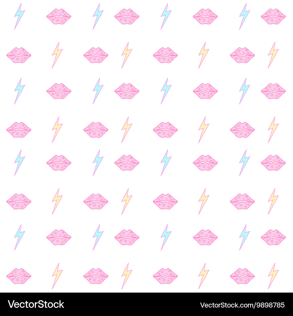 Pink Lips & Lightning Bolt Pattern Vector Image