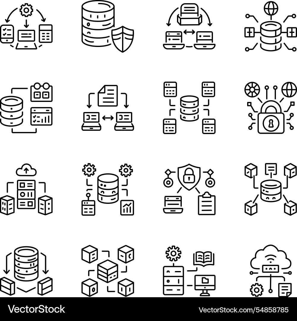 Set of linear database security icons vector image
