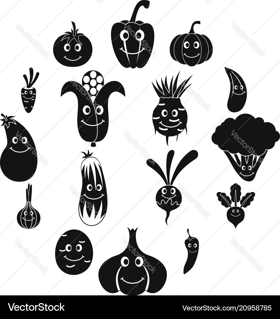 Smiling vegetables icons set simple style Vector Image