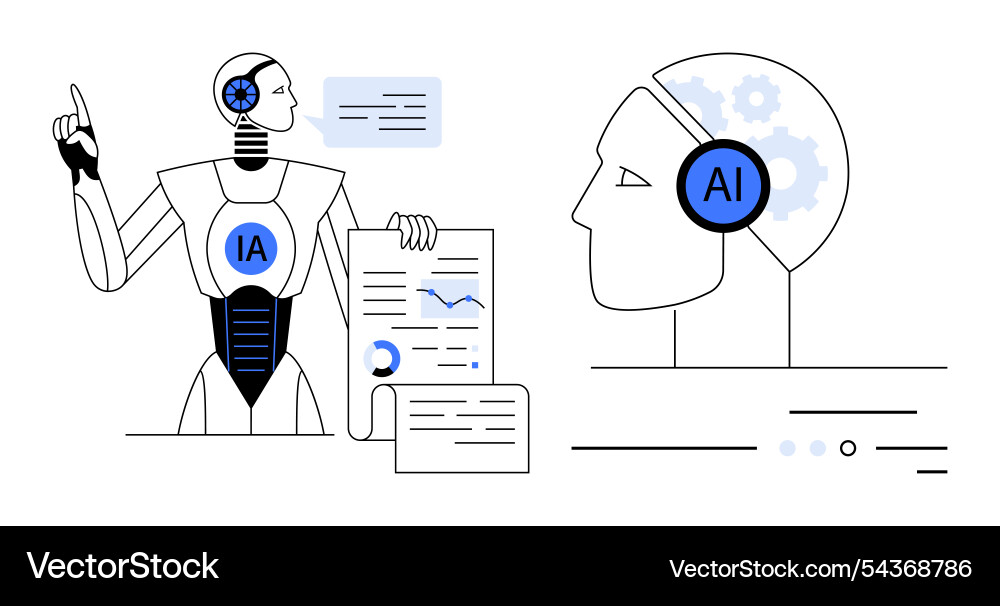 Ai-Roboter zeigt Dateneinsichten mit Graphen Vektorbild
