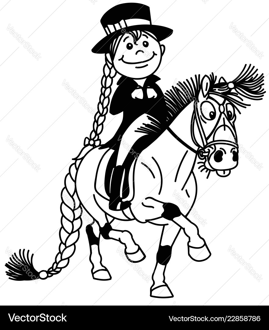 Cartoon Equestrian Girl Riding Horse Vector Image