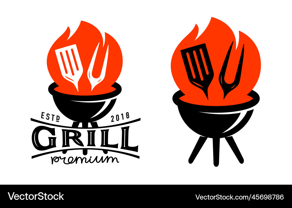 Grill Essen Grill Logo oder Emblem brazier Grill Essen Grill Logo oder Emblem brazier vektorbild