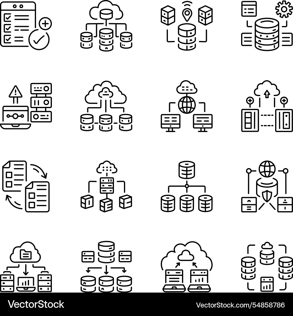 Set of linear style database configuration icons vector image