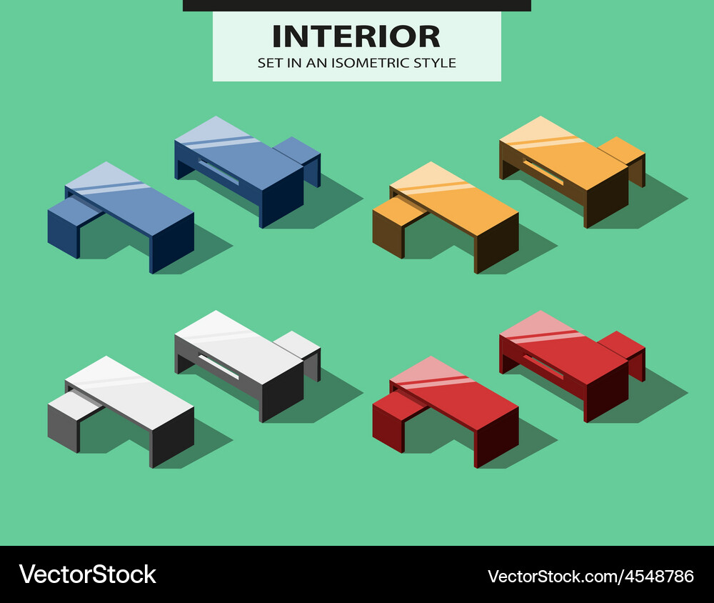 Set of office tables in isometric style Vector Image