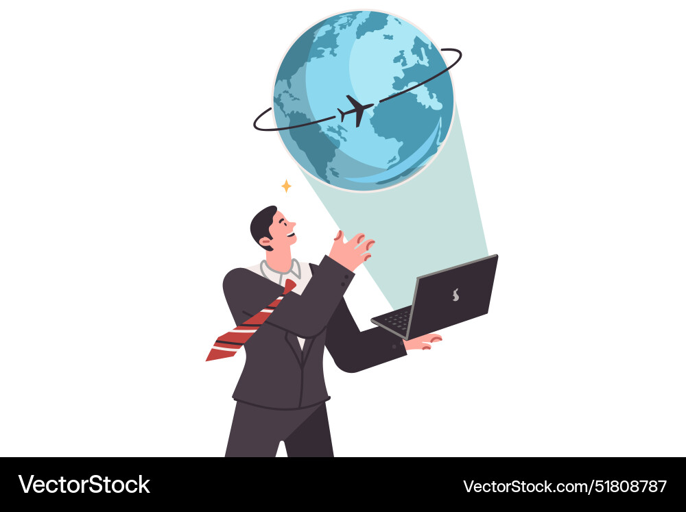 Business man books avia ticket for travel or cargo Business man books avia ticket for travel or cargo vector image
