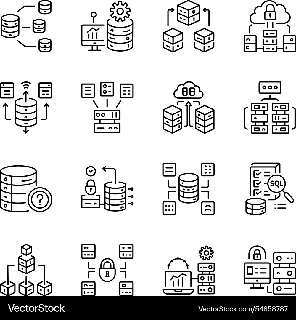 Collection of linear database optimization icons vector image