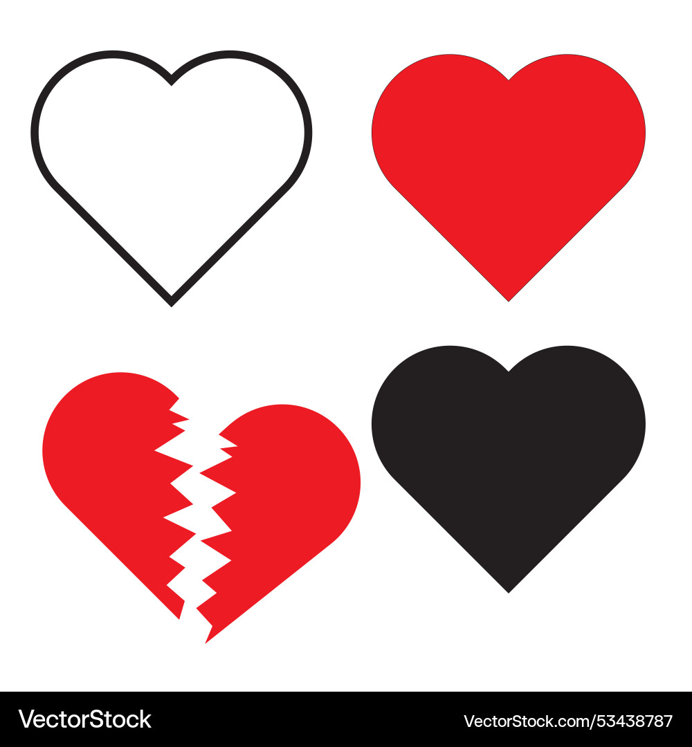 Heart icon set solid red broken Heart icon set solid red broken vector image
