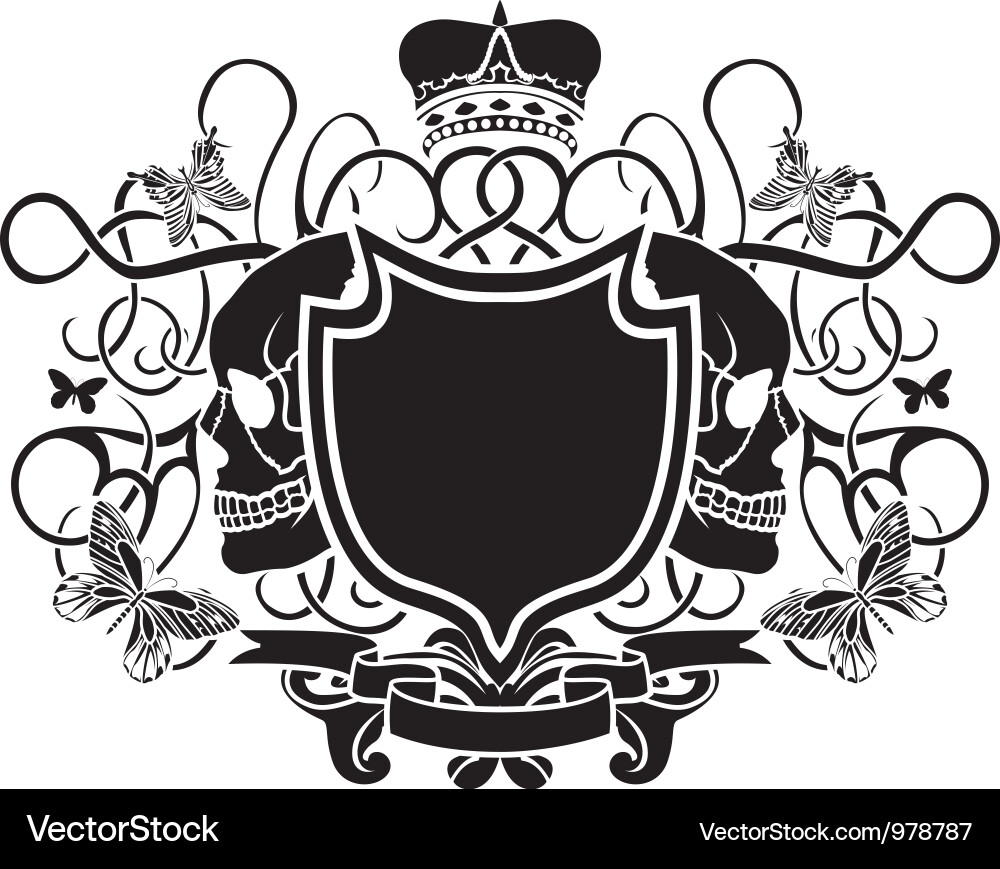 Skull Banner with Crown and Butterflies Vector Image