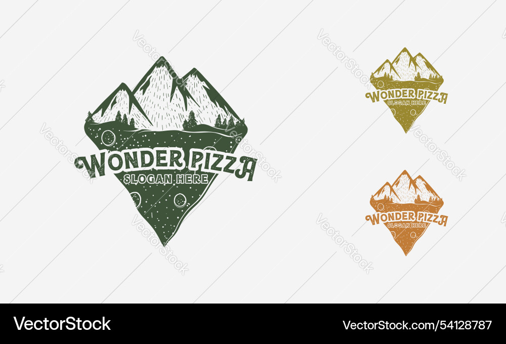 Vintage Pizza und Berghand gezeichnetes Logo Vintage Pizza und Berghand gezeichnetes Logo vektorbild
