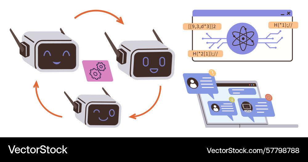 Automatisierungsprozess mit ai Robotern Datenanalyse Automatisierungsprozess mit ai Robotern Datenanalyse Vektorbild