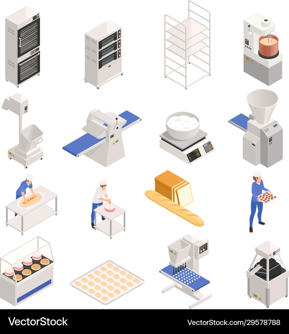 Bakery isometric set Royalty Free Vector Image