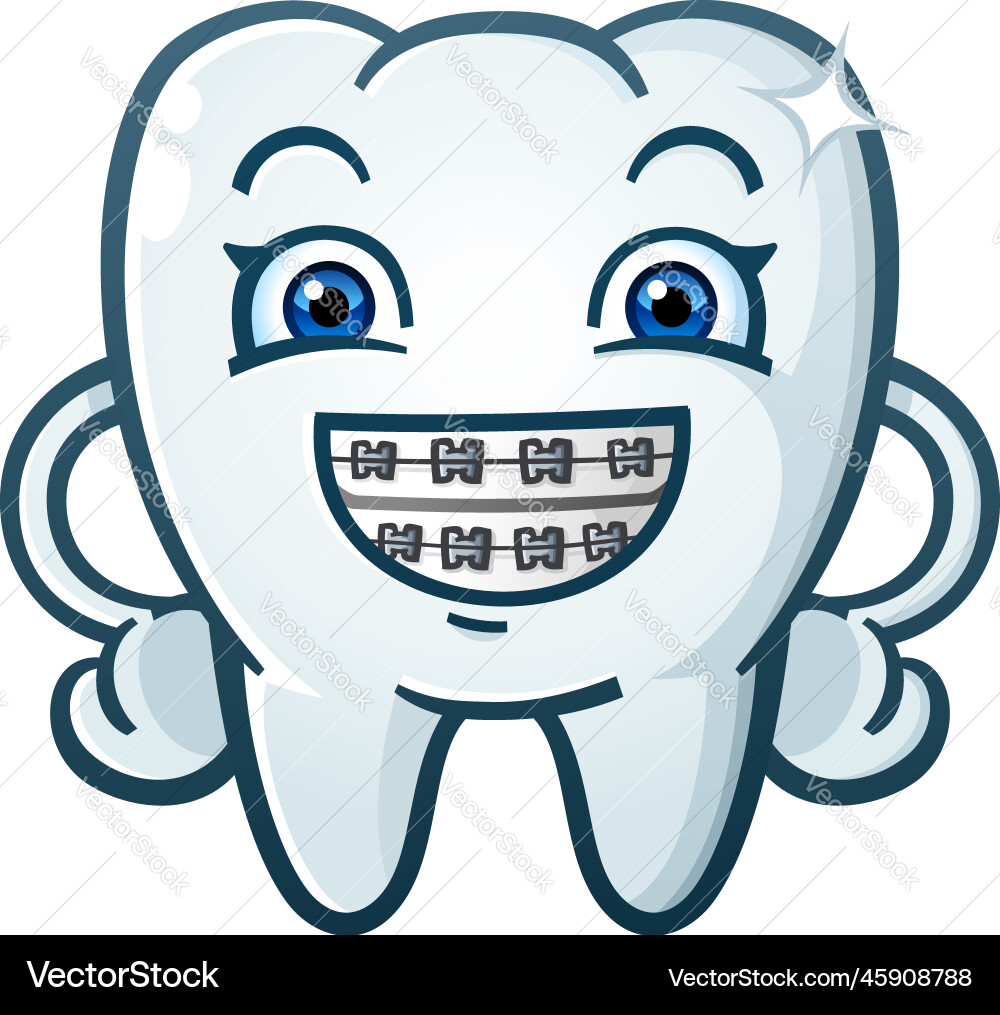 Cartoon tooth wearing orthodontic braces Cartoon tooth wearing orthodontic braces vector image