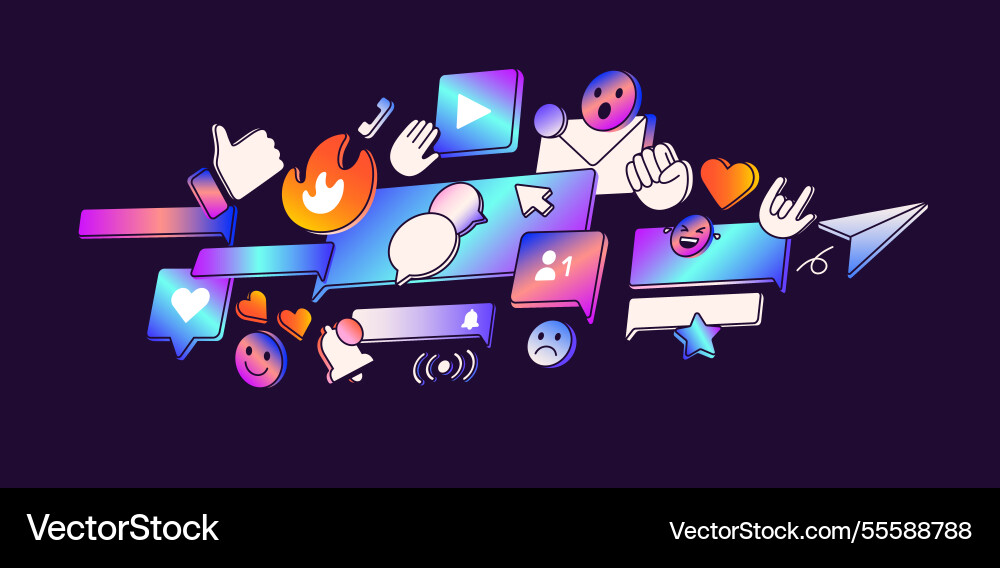 Elements of social media and networks speech Elements of social media and networks speech vector image