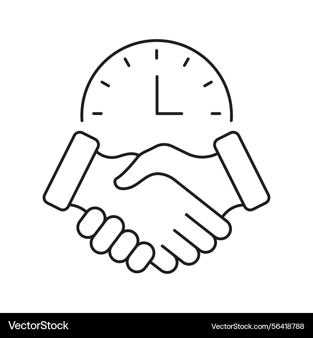 Handshake with clock line icon time management Vector Image