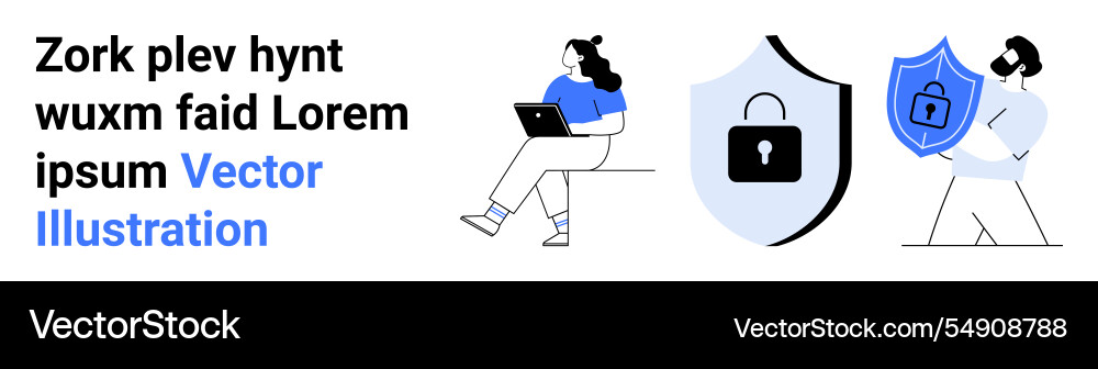 People using technology with lock and shield vector image