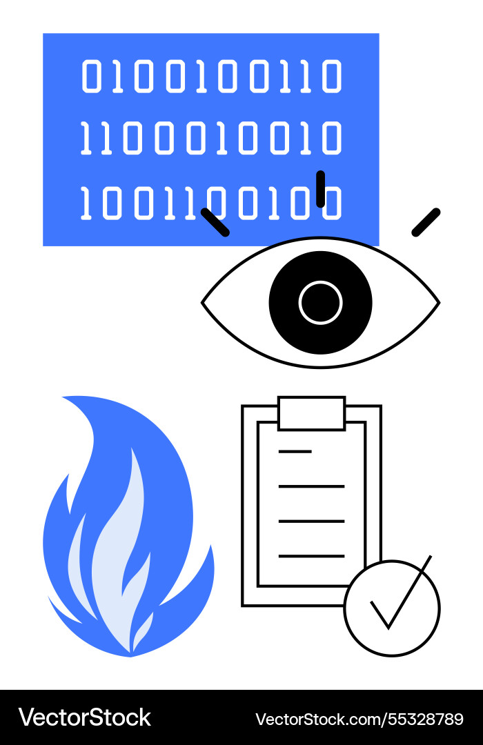 Binary code surveillance eye checklist Binary code surveillance eye checklist vector image