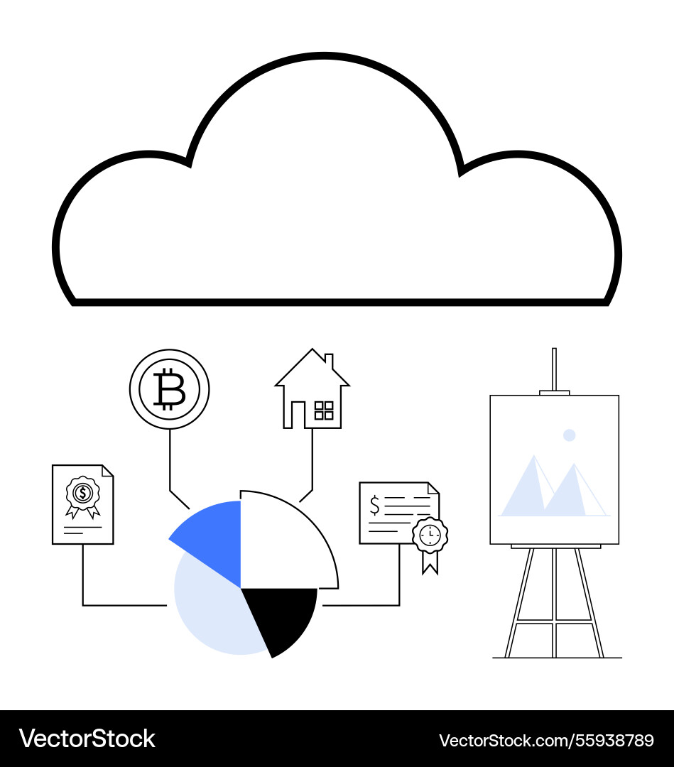 Cloud-based data representation connecting finance Cloud-based data representation connecting finance Vector Image