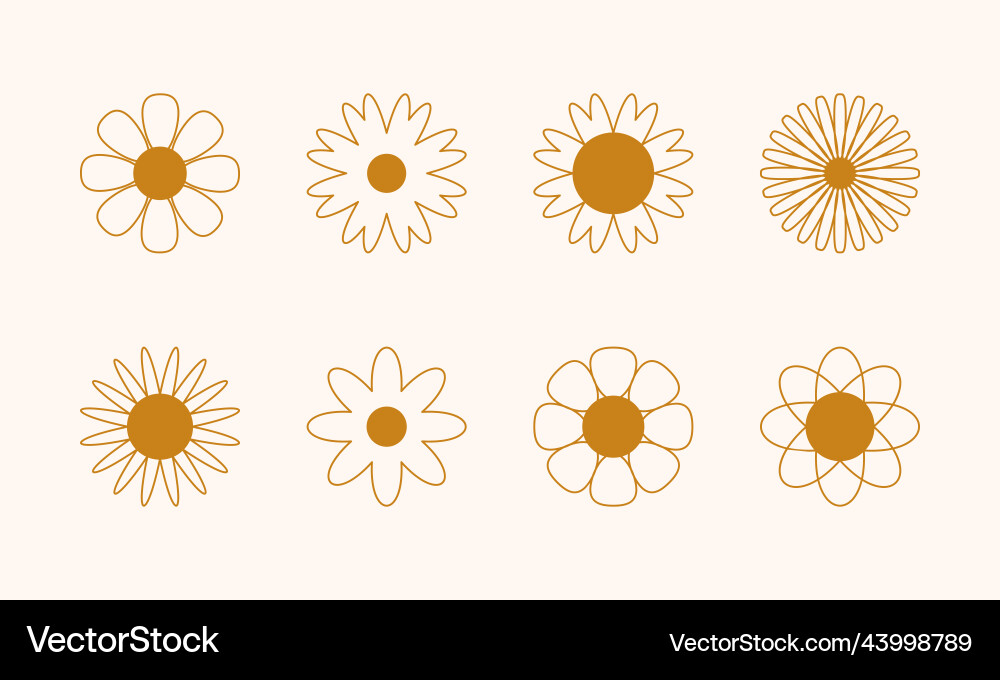 Set of simple linear style boho flower icons Set of simple linear style boho flower icons vector image