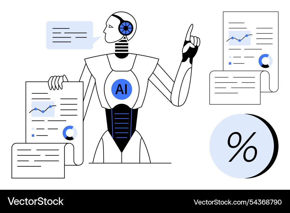 Ai robot analyzing statistical data represented Ai robot analyzing statistical data represented Vector Image