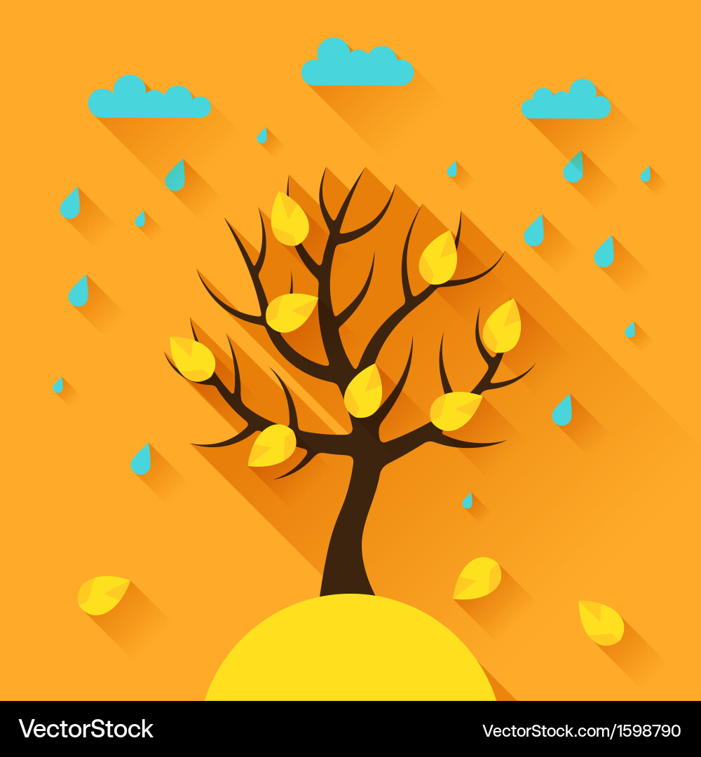 Background with autumn tree in flat design style vector image