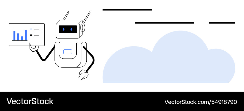 Friendly robot presenting data insights with cloud Friendly robot presenting data insights with cloud vector image
