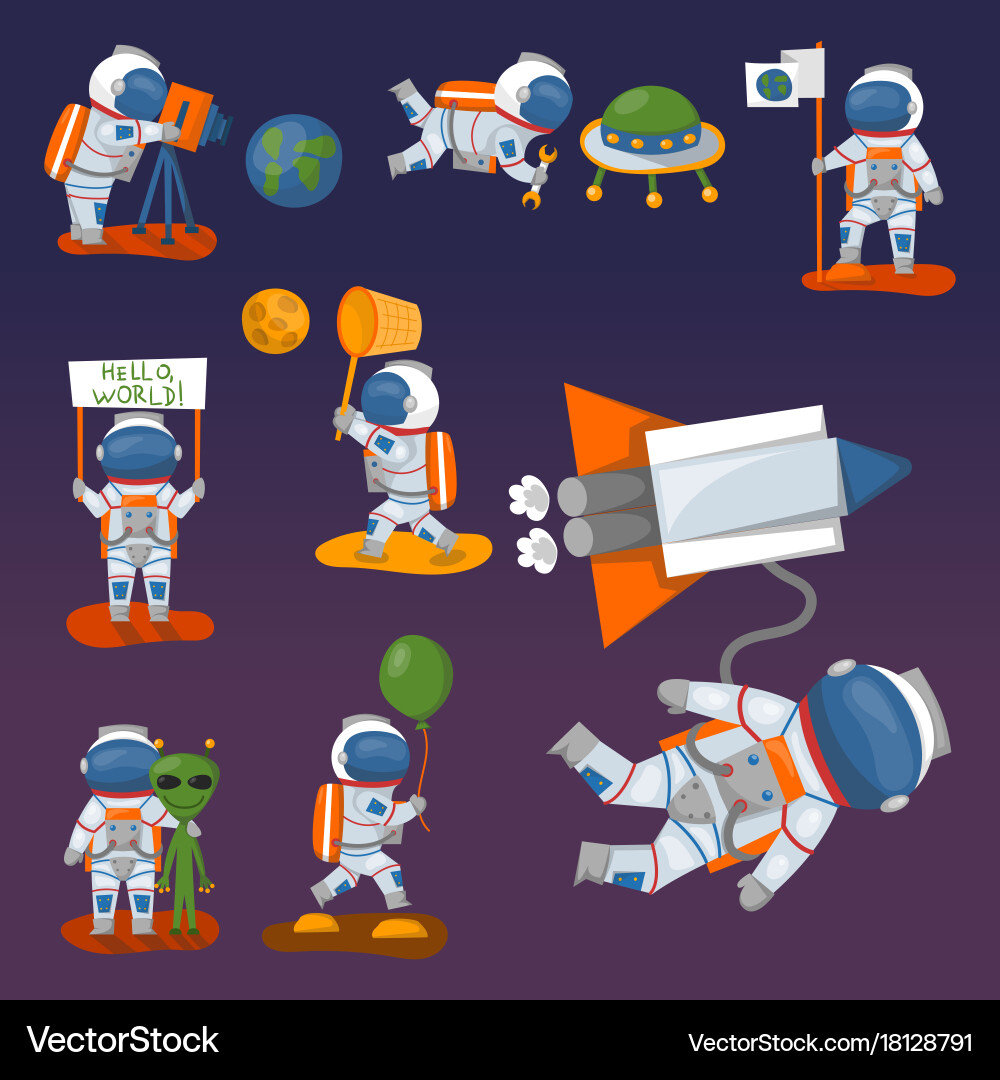 Astronauts in space working character vector image