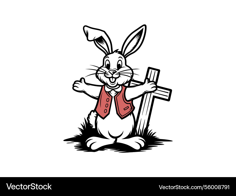 Easter bunny cross line art christian rabbit Vector Image