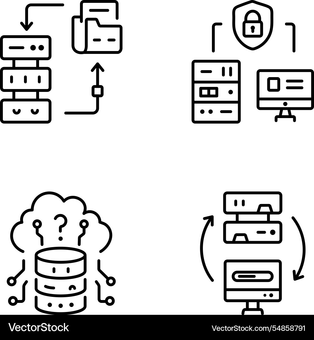 Pack of database processing linear icons Vector Image