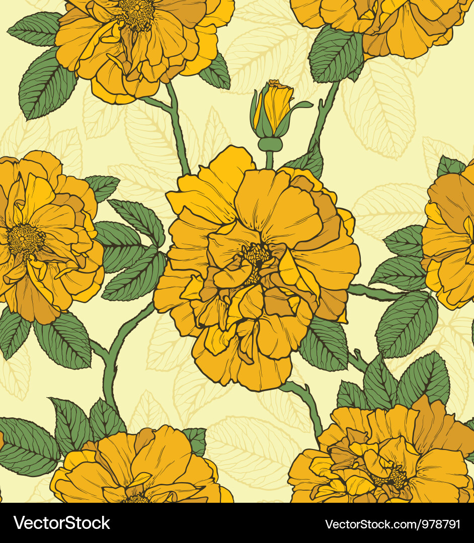 Yellow Rose Seamless Floral Pattern Vector Image