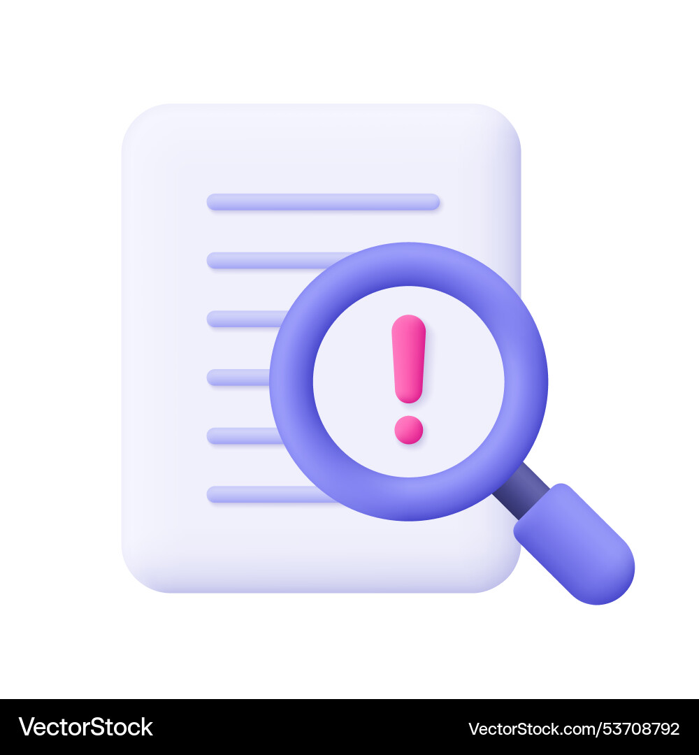 Document file and magnifying glass with warning vector image