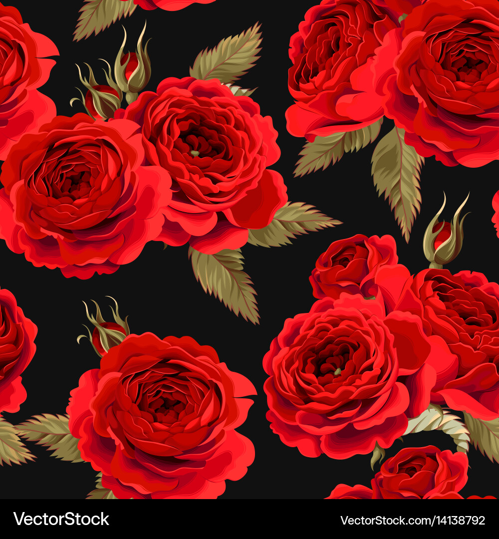 Elegant Red Roses Seamless Pattern Vector Image