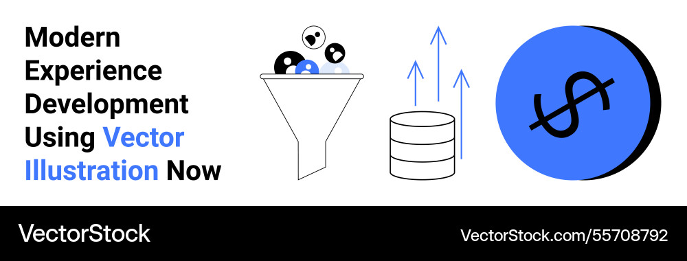 Funnel filtering data into analytics with dollar Funnel filtering data into analytics with dollar vector image