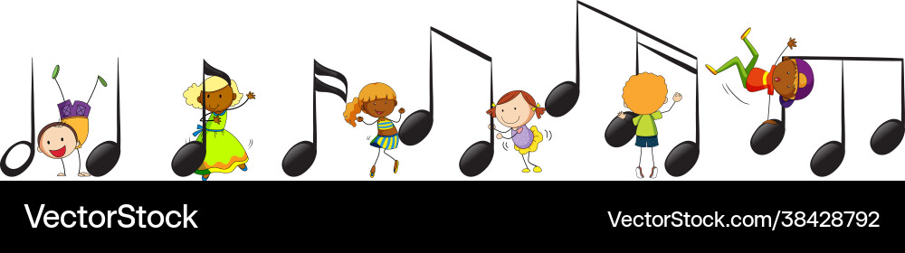 Musikalische Melodiensymbole mit vielen Doodle-Kindern Musikalische Melodiensymbole mit vielen Doodle-Kindern vektorbild