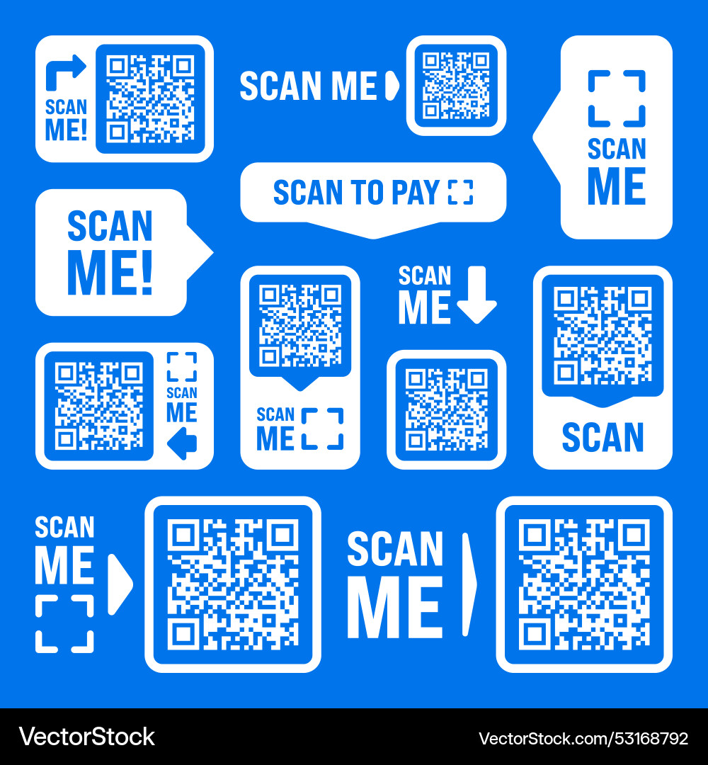 Scan me qr code sticker with text online payment Scan me qr code sticker with text online payment vector image