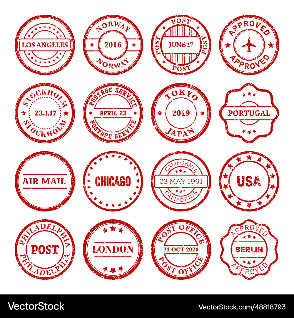 Post stamps labels and badges grunge imprints Post stamps labels and badges grunge imprints vector image