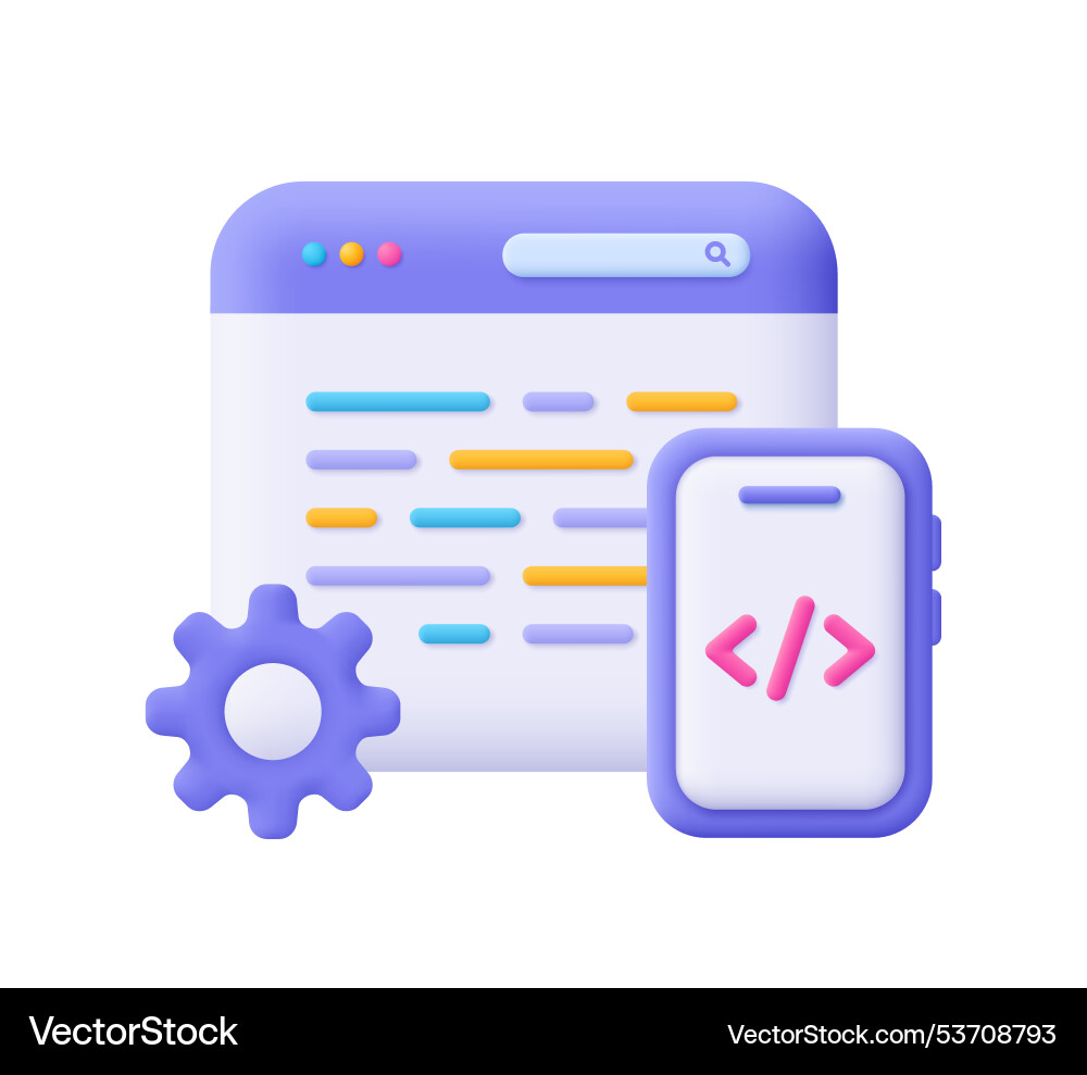 Web page and smartphone with code symbol gear vector image