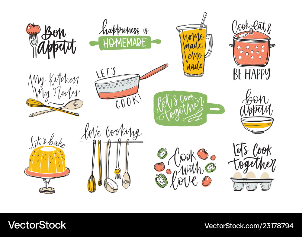 Handwritten Kitchen & Food Phrases Vector Image