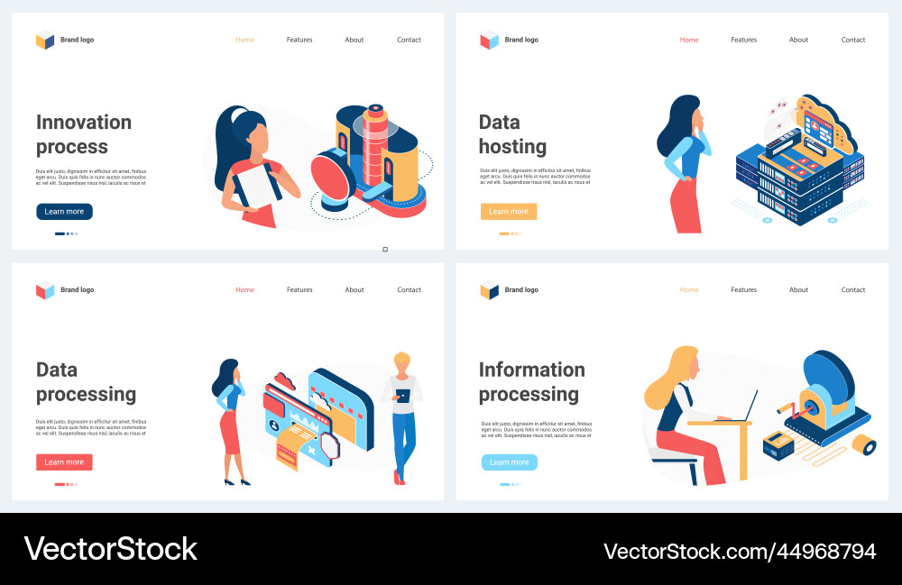 Innovation hosting and data processing set tiny Vector Image