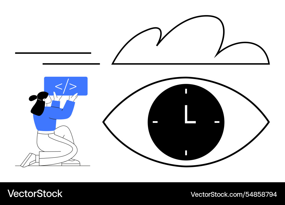Programmer holding code panel with clock inside Programmer holding code panel with clock inside vector image