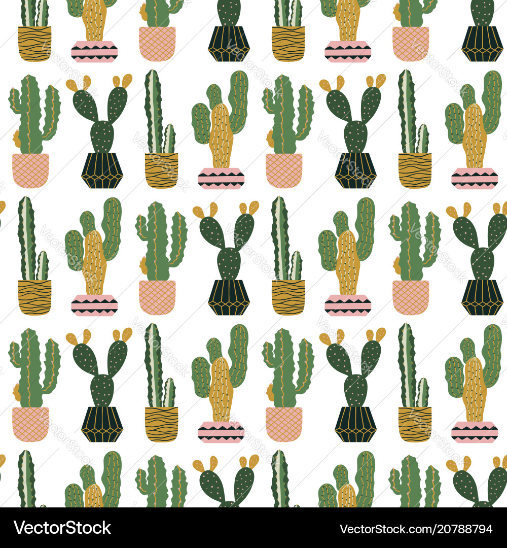 Seamless pattern with cacti in pots scandinavian Seamless pattern with cacti in pots scandinavian vector image