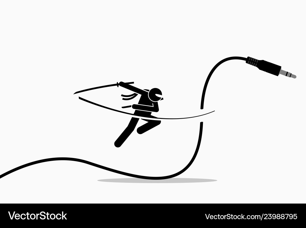 Ninja schneidet Audiokabel weg Kunstwerke zeigt Ninja schneidet Audiokabel weg Kunstwerke zeigt vektorbild