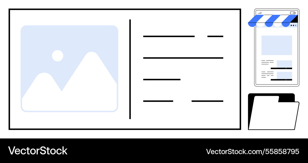 Website layout with image placeholder text Website layout with image placeholder text Vector Image