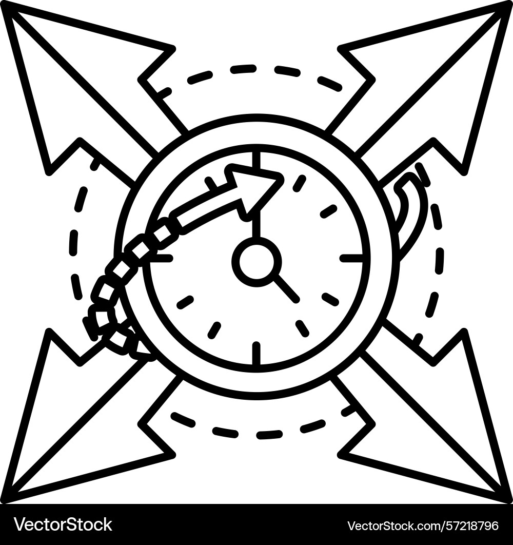 Clock with a red face and four arrows pointing Clock with a red face and four arrows pointing vector image