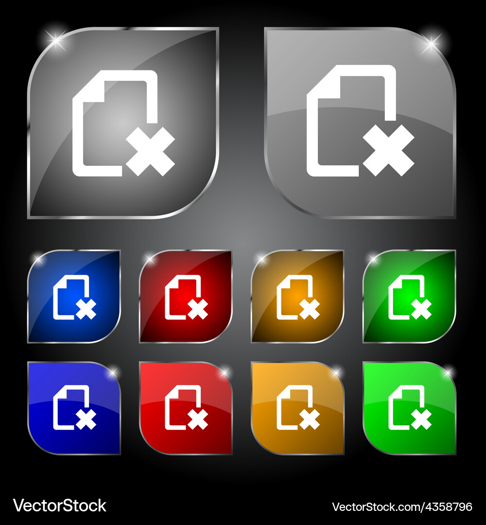 Delete file document icon sign set of ten colorful Vector Image